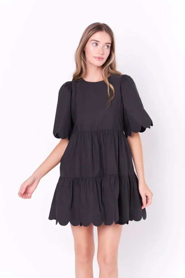 ENGLISH FACTORY White Dresses | Tops*- Scallop Detail Tiered Mini Dress