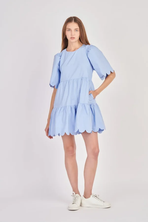 ENGLISH FACTORY White Dresses | Tops*- Scallop Detail Tiered Mini Dress