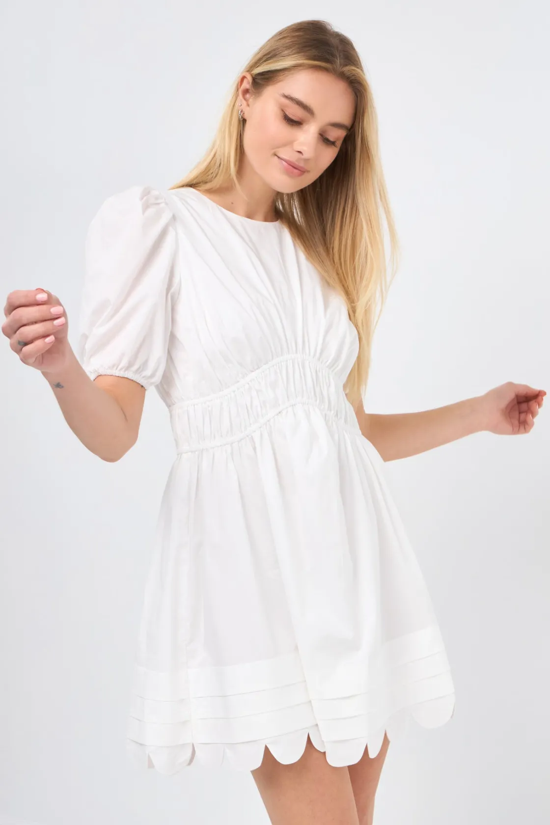 english_factory__scallop__19.webp ENGLISH FACTORY Puff Sleeve | Tops*- Scallop Detail Mini Dress
