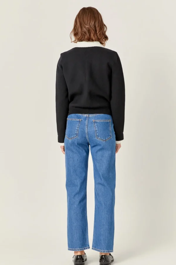 ENGLISH FACTORY Sweaters & Knits | Tops*- Scallop Varsity Cardigan BLACK/WHITE