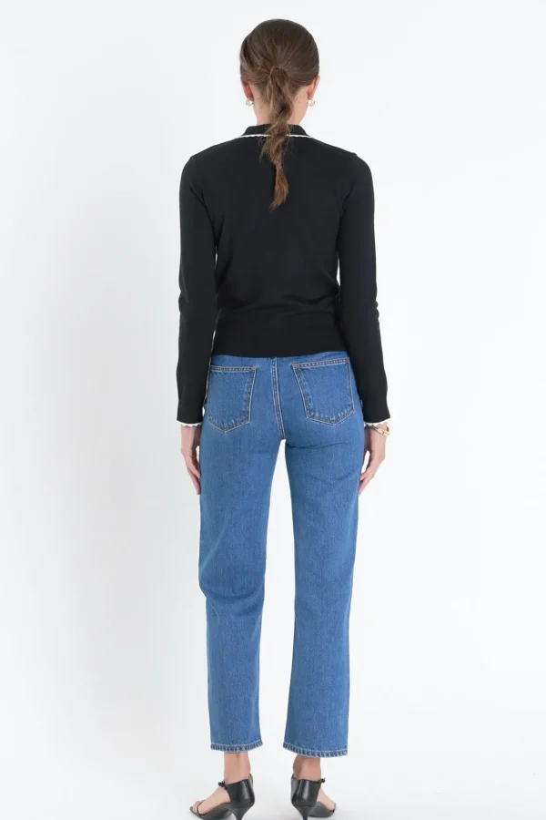 ENGLISH FACTORY Sweaters & Knits*- Scallop Poly Knit BLACK/WHITE