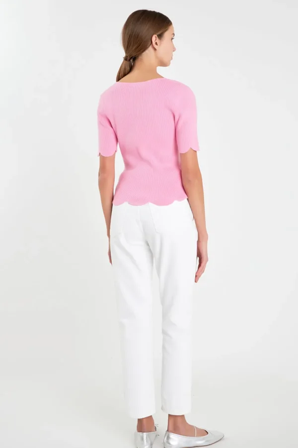 ENGLISH FACTORY Sweaters & Knits | Tops*- Scallop Hem Square Neck Sweater PINK