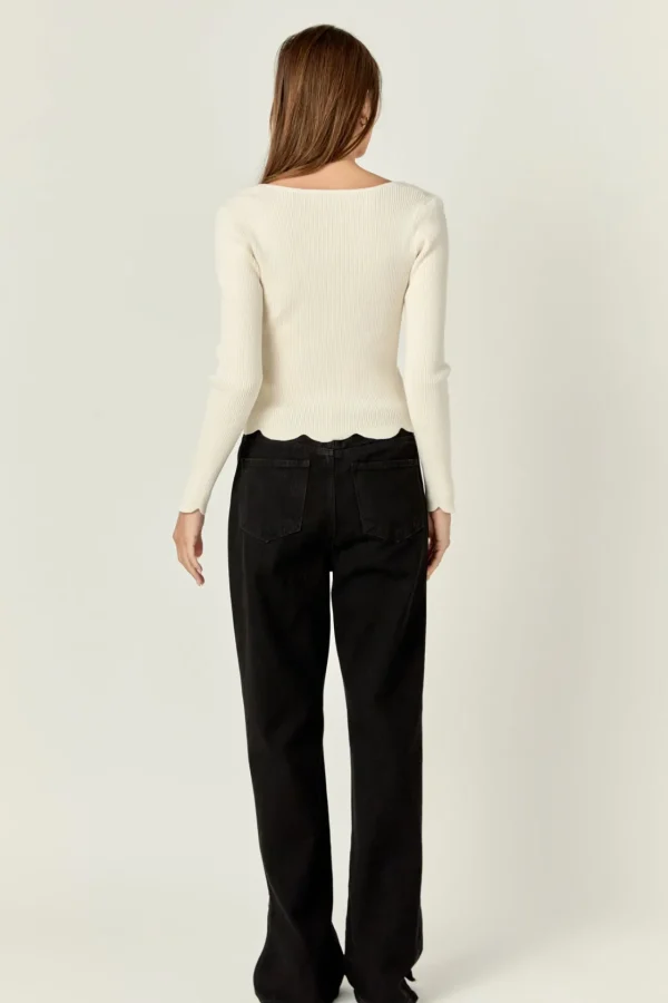 ENGLISH FACTORY Sweaters & Knits | Tops*- Scallop Hem Long Sleeve Sweater
