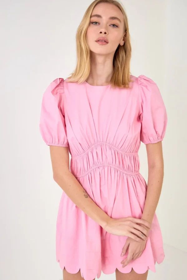 ENGLISH FACTORY Puff Sleeve | Tops*- Scallop Detail Mini Dress