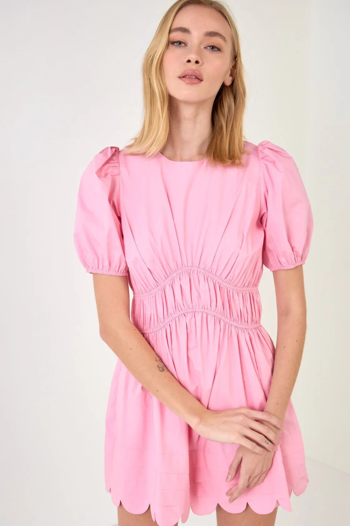 english_factory__scallop__2-23.webp ENGLISH FACTORY Puff Sleeve | Tops*- Scallop Detail Mini Dress