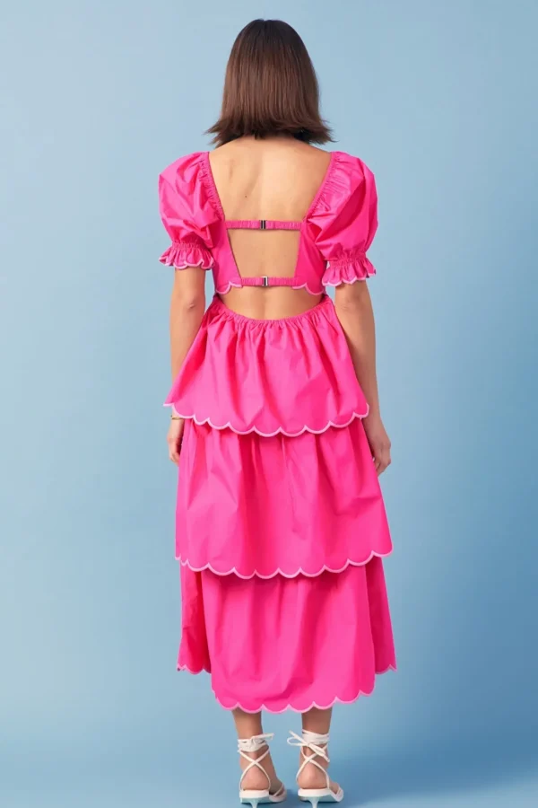 ENGLISH FACTORY Puff Sleeve | Tops*- Scallop Tiered Dress PINK