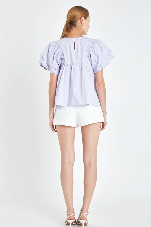 ENGLISH FACTORY Tops*- Scallop Hem Sleeve Top LAVENDER