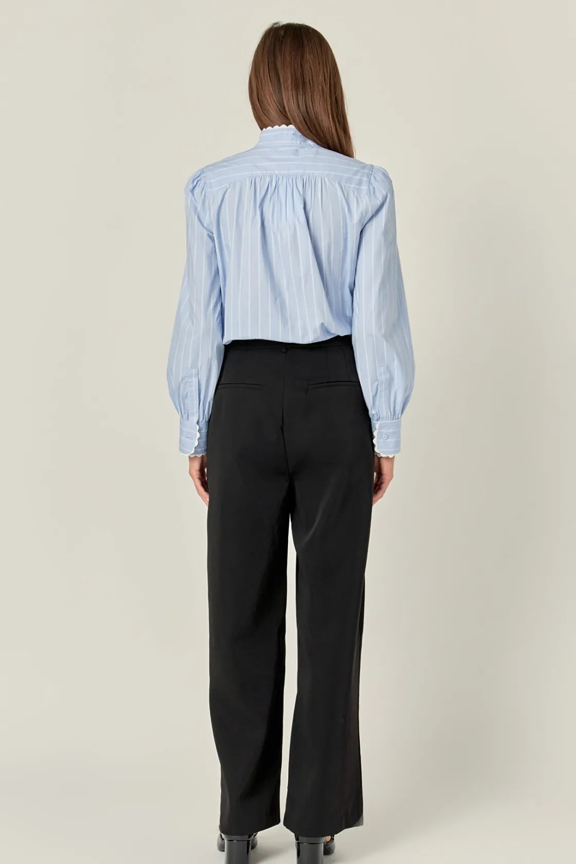 english_factory__scallop__2.webp ENGLISH FACTORY Tops*- Scallop Trimmed Stripe Shirt Blouse POWDERBLUE/OFFWHITE