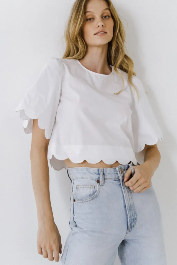 ENGLISH FACTORY Tops*- Scallop Edge Top