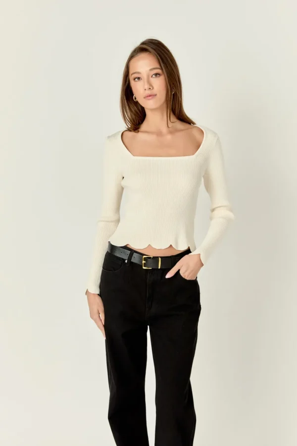 ENGLISH FACTORY Sweaters & Knits | Tops*- Scallop Hem Long Sleeve Sweater