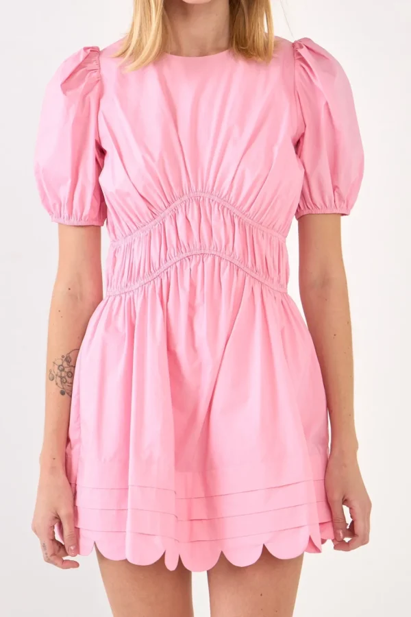 ENGLISH FACTORY Puff Sleeve | Tops*- Scallop Detail Mini Dress