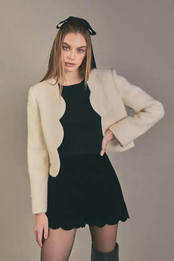 ENGLISH FACTORY Jackets & Coats | Tops*- Scallop Wool Jacket OFFWHITE