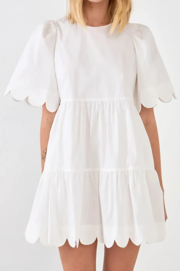 ENGLISH FACTORY White Dresses | Tops*- Scallop Detail Tiered Mini Dress