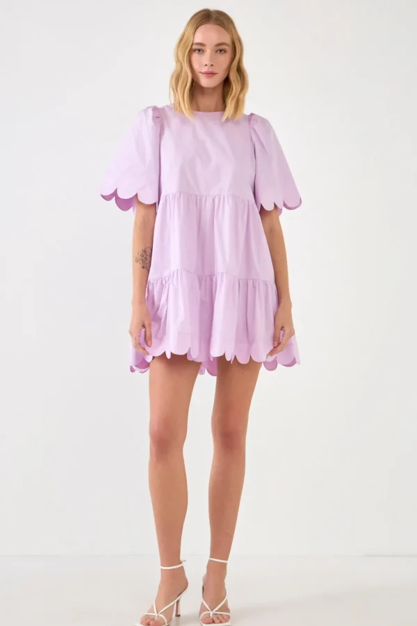 ENGLISH FACTORY White Dresses | Tops*- Scallop Detail Tiered Mini Dress