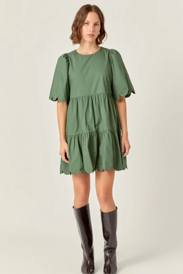 ENGLISH FACTORY White Dresses | Tops*- Scallop Detail Tiered Mini Dress