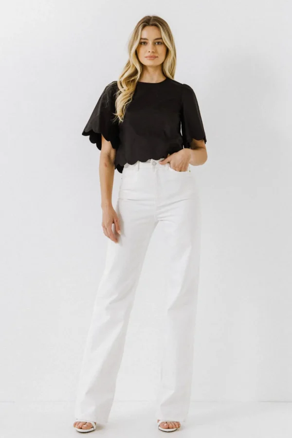 ENGLISH FACTORY Tops*- Scallop Edge Top
