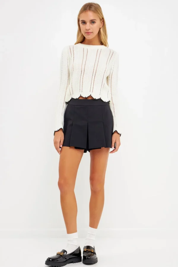 ENGLISH FACTORY Sweaters & Knits*- Scallop Contrast Trimmed Knit Sweater