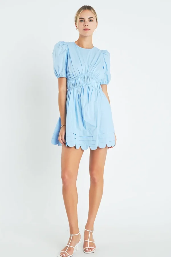 ENGLISH FACTORY Puff Sleeve | Tops*- Scallop Detail Mini Dress