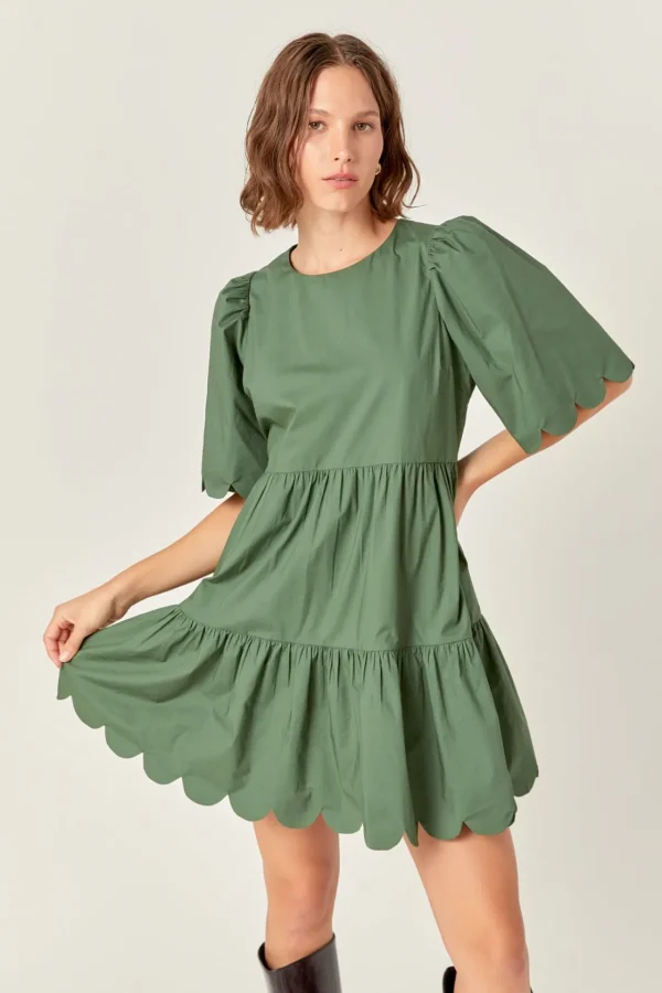 ENGLISH FACTORY White Dresses | Tops*- Scallop Detail Tiered Mini Dress
