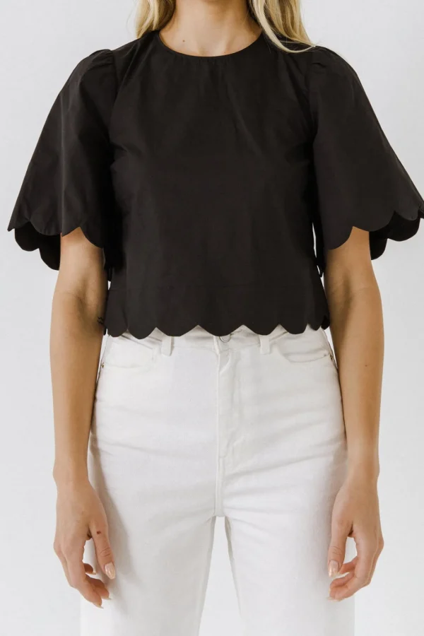 ENGLISH FACTORY Tops*- Scallop Edge Top