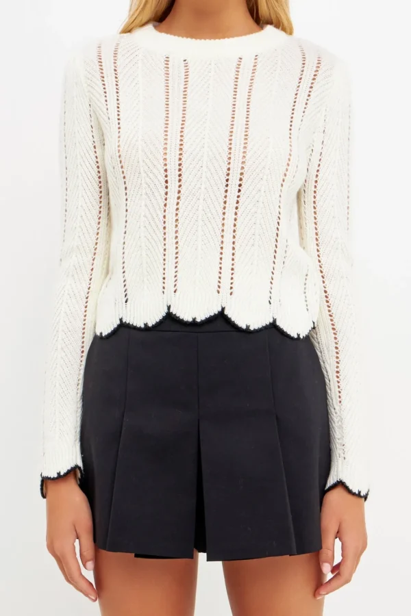 ENGLISH FACTORY Sweaters & Knits*- Scallop Contrast Trimmed Knit Sweater