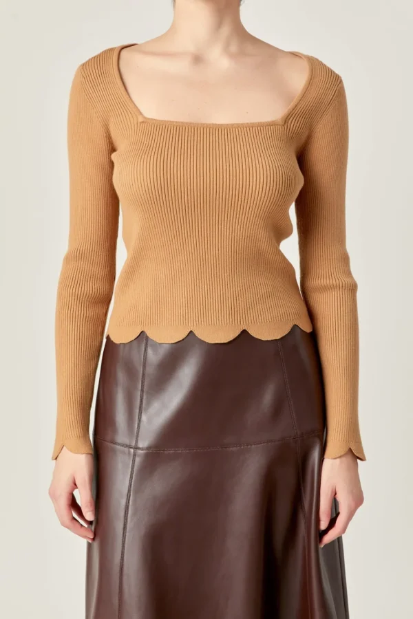 ENGLISH FACTORY Sweaters & Knits | Tops*- Scallop Hem Long Sleeve Sweater