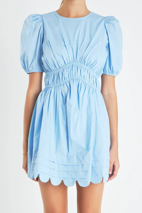 ENGLISH FACTORY Puff Sleeve | Tops*- Scallop Detail Mini Dress