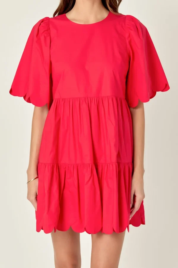 ENGLISH FACTORY White Dresses | Tops*- Scallop Detail Tiered Mini Dress