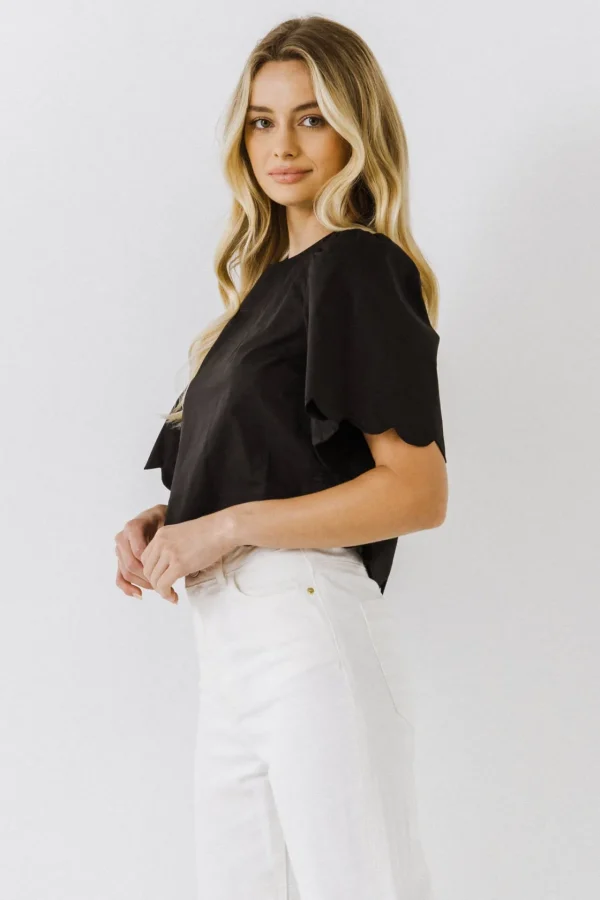 ENGLISH FACTORY Tops*- Scallop Edge Top