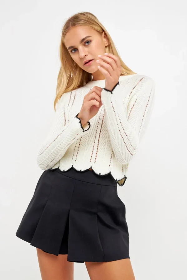 ENGLISH FACTORY Sweaters & Knits*- Scallop Contrast Trimmed Knit Sweater