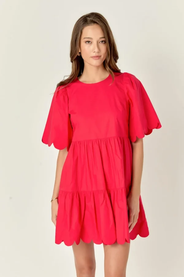 ENGLISH FACTORY White Dresses | Tops*- Scallop Detail Tiered Mini Dress