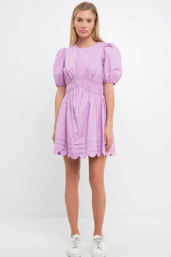 ENGLISH FACTORY Puff Sleeve | Tops*- Scallop Detail Mini Dress