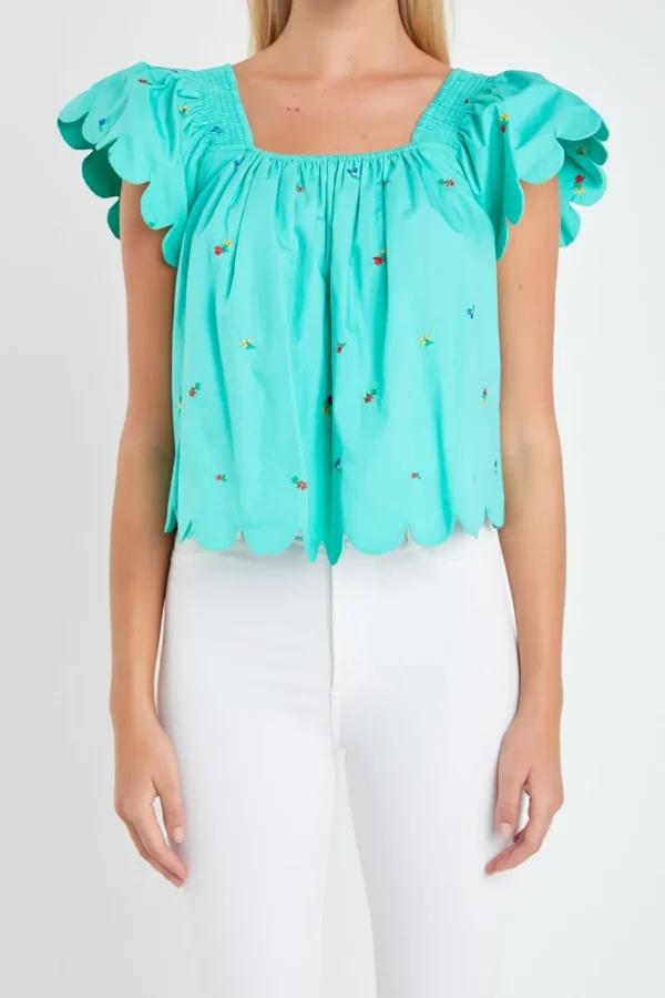ENGLISH FACTORY Tops*- Scalloped Hem Ruffle Detail Top