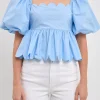 ENGLISH FACTORY Tops*- Scalloped Detail Top POWDERBLUE