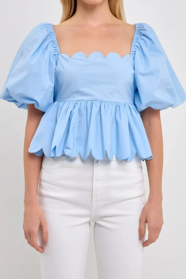 ENGLISH FACTORY Tops*- Scalloped Detail Top POWDERBLUE