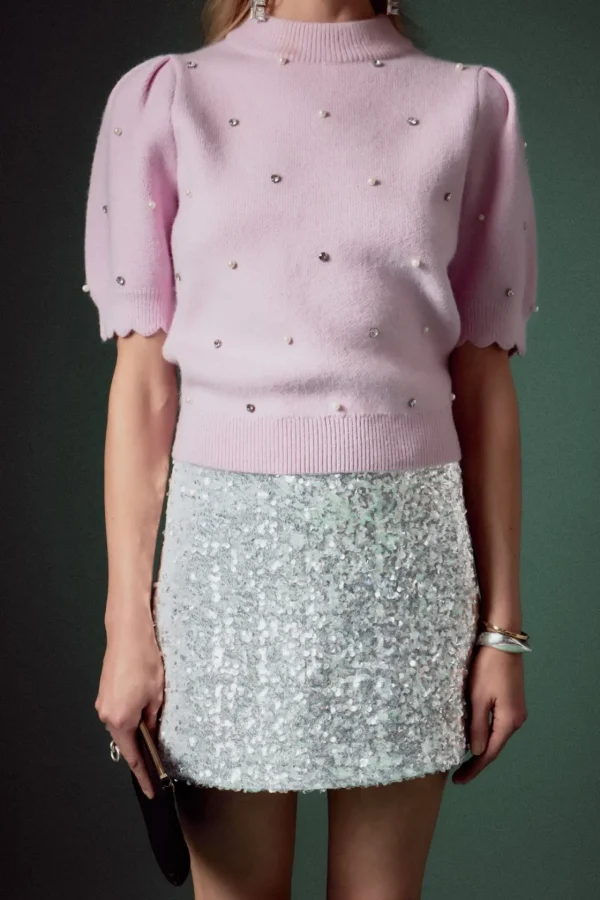 ENGLISH FACTORY Sweaters & Knits*- Scalloped Puff Sleeve Embellishment Knit