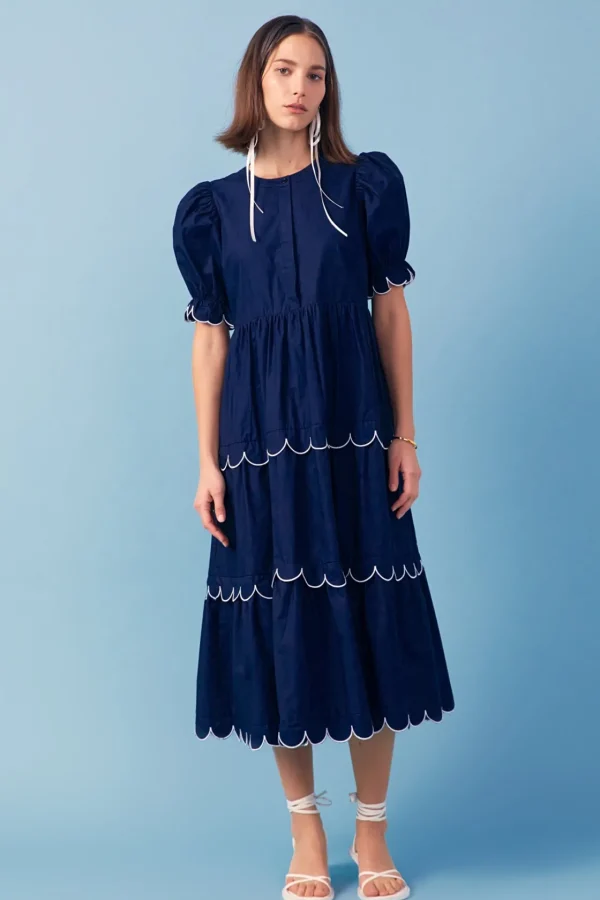 ENGLISH FACTORY White Dresses | Tops*- Scalloped Edge Midi Dress