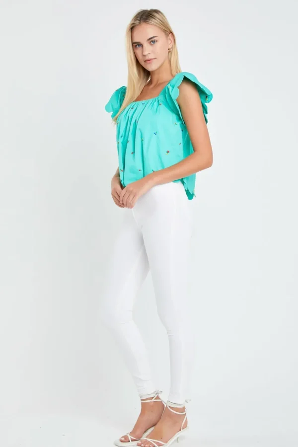 ENGLISH FACTORY Tops*- Scalloped Hem Ruffle Detail Top