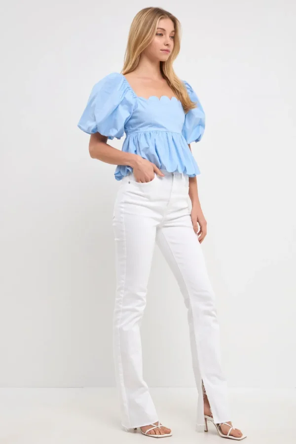ENGLISH FACTORY Tops*- Scalloped Detail Top POWDERBLUE