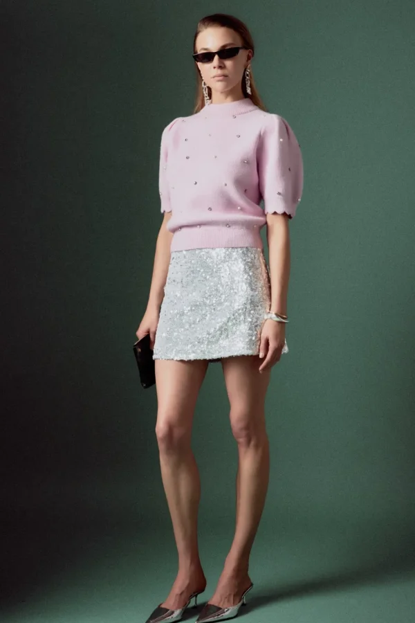 ENGLISH FACTORY Sweaters & Knits*- Scalloped Puff Sleeve Embellishment Knit
