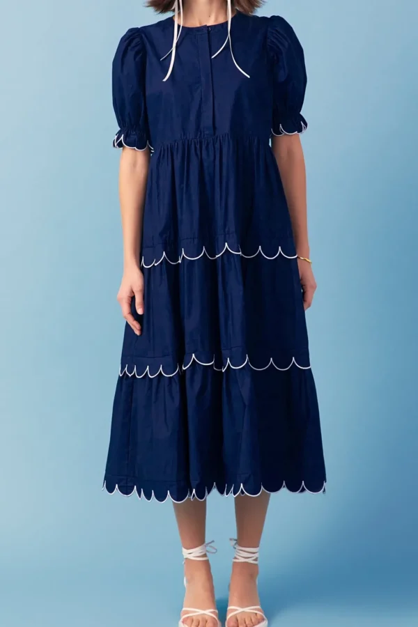 ENGLISH FACTORY White Dresses | Tops*- Scalloped Edge Midi Dress