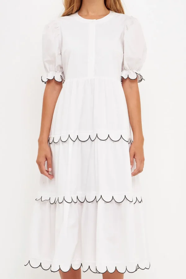 ENGLISH FACTORY White Dresses | Tops*- Scalloped Edge Midi Dress
