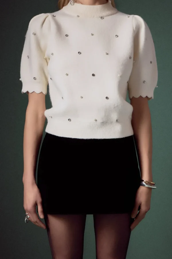 ENGLISH FACTORY Sweaters & Knits*- Scalloped Puff Sleeve Embellishment Knit