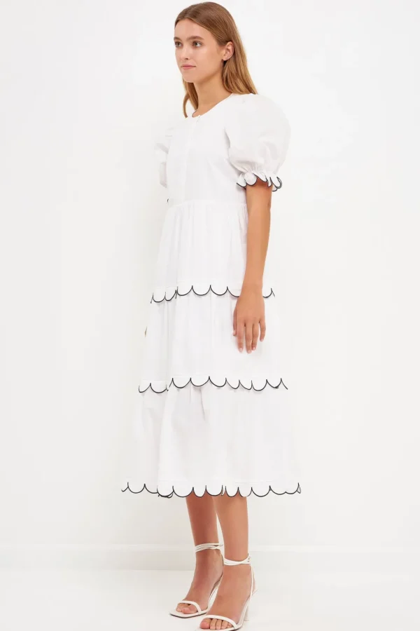 ENGLISH FACTORY White Dresses | Tops*- Scalloped Edge Midi Dress