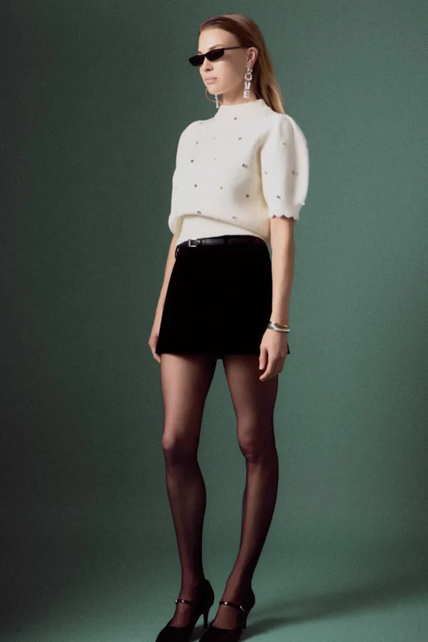 ENGLISH FACTORY Sweaters & Knits*- Scalloped Puff Sleeve Embellishment Knit