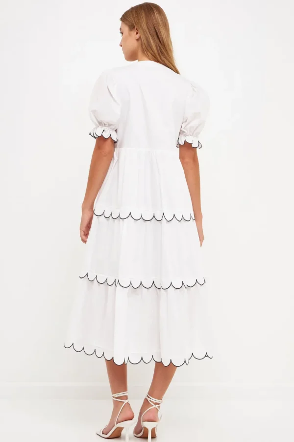 ENGLISH FACTORY White Dresses | Tops*- Scalloped Edge Midi Dress