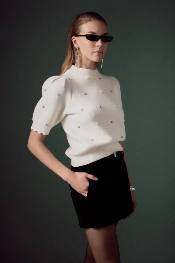 ENGLISH FACTORY Sweaters & Knits*- Scalloped Puff Sleeve Embellishment Knit