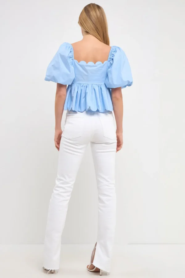 ENGLISH FACTORY Tops*- Scalloped Detail Top POWDERBLUE