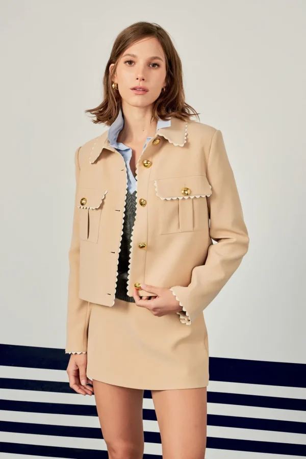 ENGLISH FACTORY Matching Sets | Jackets & Coats*- Scalloped Jacket TAUPE