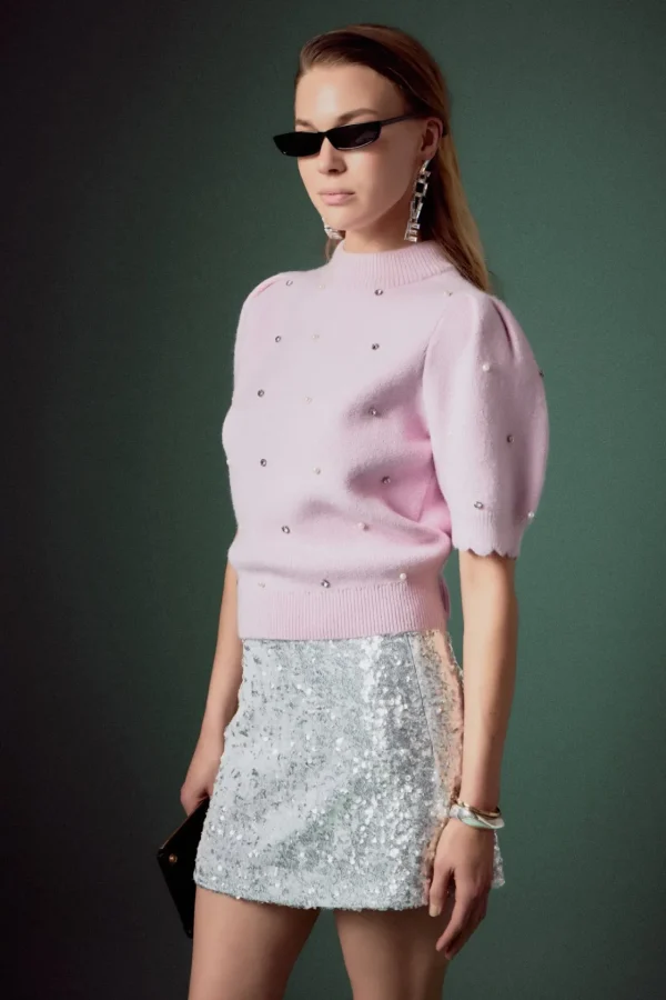 ENGLISH FACTORY Sweaters & Knits*- Scalloped Puff Sleeve Embellishment Knit